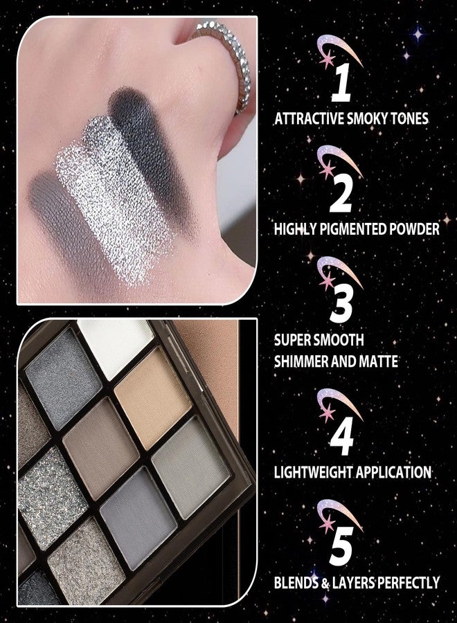PPPanYiDi Black Smokey Grey Eyeshadow Palette, 15 Colors Shimmer Matte Eye Shadow Makeup Palette, Colorful Long Lasting High Pigmented Dark Grey Glitter Eyeshadow Palette for Daily,Goth Makeup and Halloween - Image 2